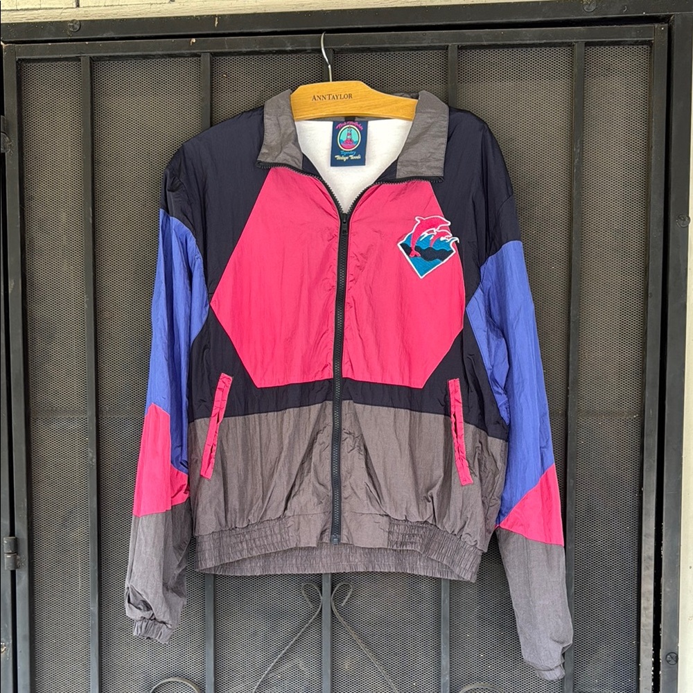 Pink Dolphin Pink and Blue Bomber Jacket with Retro Color Blocking